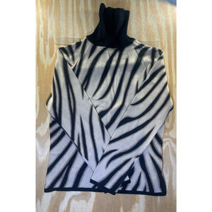 Talbots Womens XL Zebra Print Turtleneck Sweater Tan Cashmere/Silk Pullover